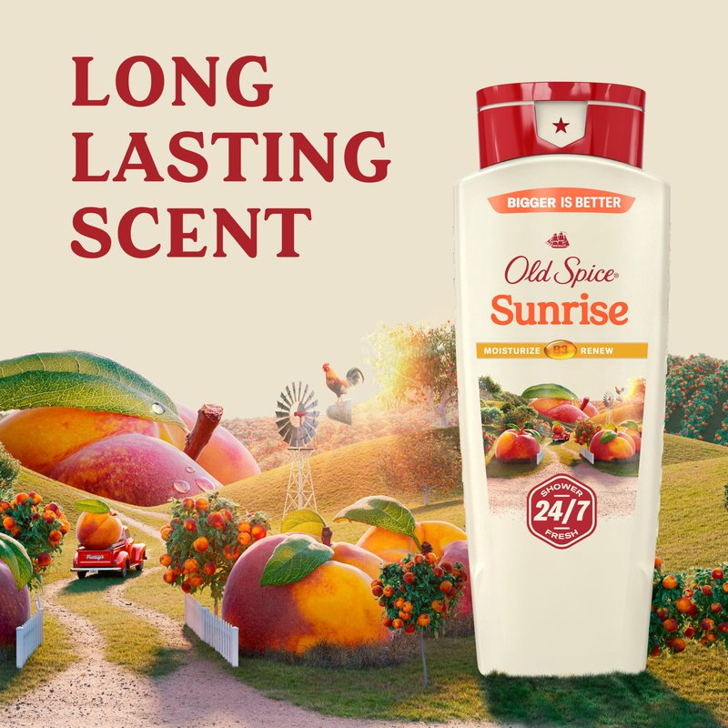 Old Spice Cleansing Body Wash for Men, 24/7 Shower Fresh with Lasting Scent, Moisturize & Renew, Gentle on Skin, Vitamin B3, Sunrise with Peach + Mandarin Peel Scent, 18 oz