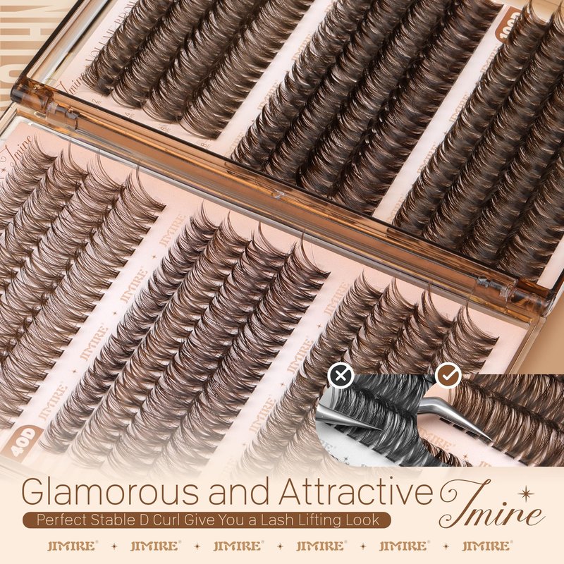 JIMIRE Brown Lash Clusters 6 Styles Mixed D Curly Eyelash Clusters Natural 476Pcs Fluff Cluster Eyelash Extensions Wispy Brown Cluster Lashes Extensions for Everyday Wear(30D+40D+50D+60D+80D+100D)