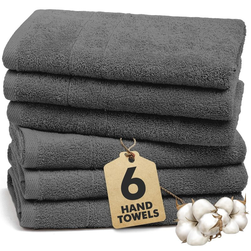 Novo Home 100% Cotton Hand Towels for Bathroom – Soft & Absorbent Towel Set– Pack of 6 Small Towel (34x20in) – Quick Dry Luxury Cotton Hand Towels – Dark Grey