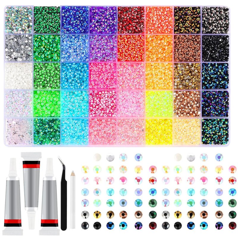 Resin Rhinestones for Bedazzling|32000Pcs Resin Rhinestones Bedazzling Kit with 3Pcs 10ml Glue, 0.3cm Colorful Bedazzler Kit for Craft Clothes Mugs Shoes Fabric Nail Art 40 Colors