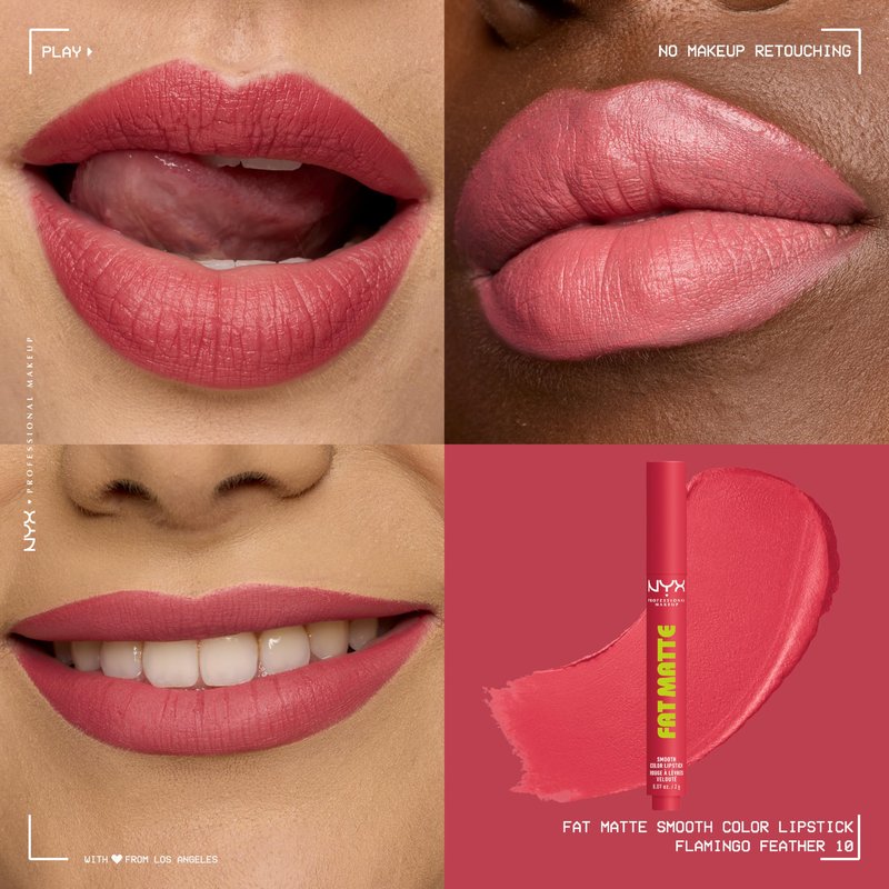 NYX PROFESSIONAL MAKEUP Fat Matte Lipstick, Pigmented, Smoothing, & Non-Drying Lip Crayon, Long Lasting Lip Makeup, Vegan & Cruelty Free - Flamingo Feather (Warm Pink)