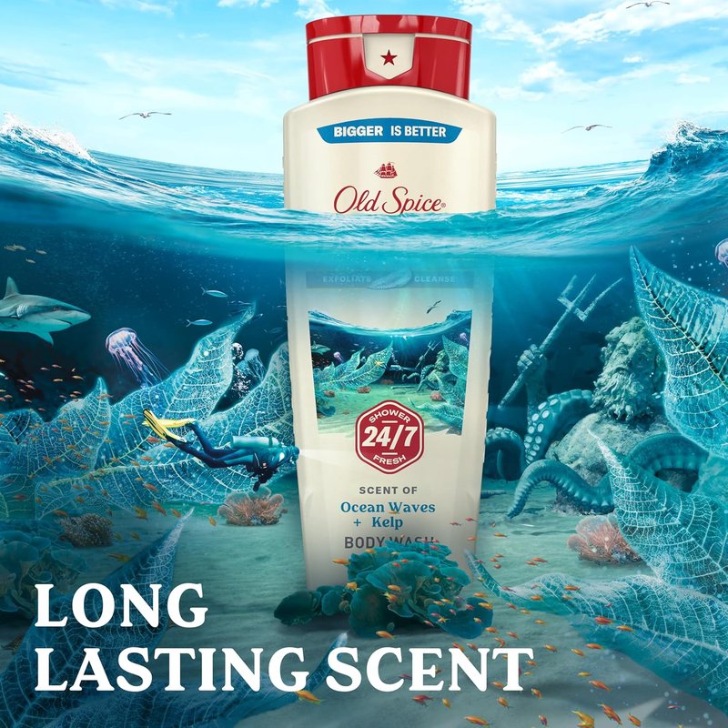 Old Spice Cleansing Body Wash for Men - 24/7 Fresh Scent, Exfoliating & Gentle Formula, Deep Sea & Kelp, 18 oz (Pack of 4)