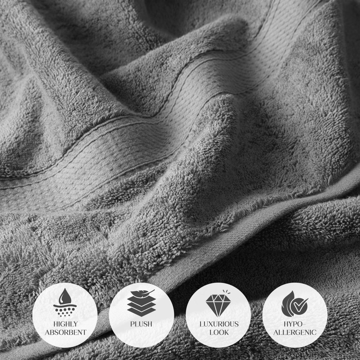 SUPERIOR Egyptian Cotton Pile 6 Piece Towel Set, Includes 2 Bath, 2 Hand, 2 Face Towels/Washcloths, Ultra Soft Luxury Towels, Thick Plush Essentials, Guest Bath, Spa, Hotel Bathroom, Charcoal