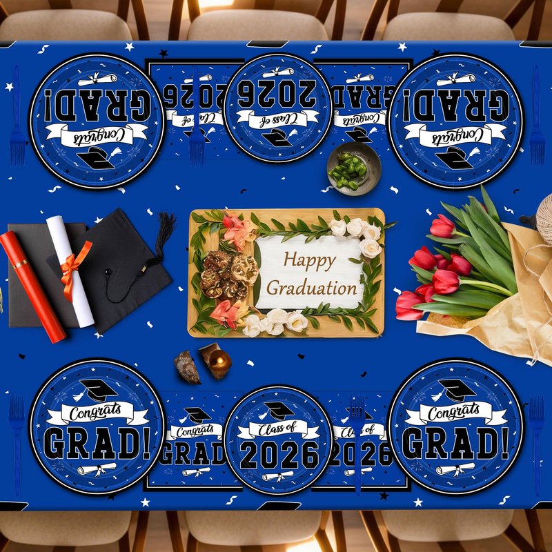 122 Pcs 2026 Graduation Decorations Serves 30, Graduation Party Plates and Napkins Set, Disposable Class of 2026 Grad Decorations, Blue Congrats Grad Paper Dinnerware Table Decor for Party