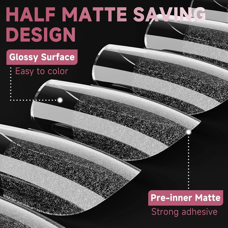 Medium Square Gel Nail Tips - Half Matte Full Cover Acrylic | 312pcs, 12 Sizes for DIY Nail Art