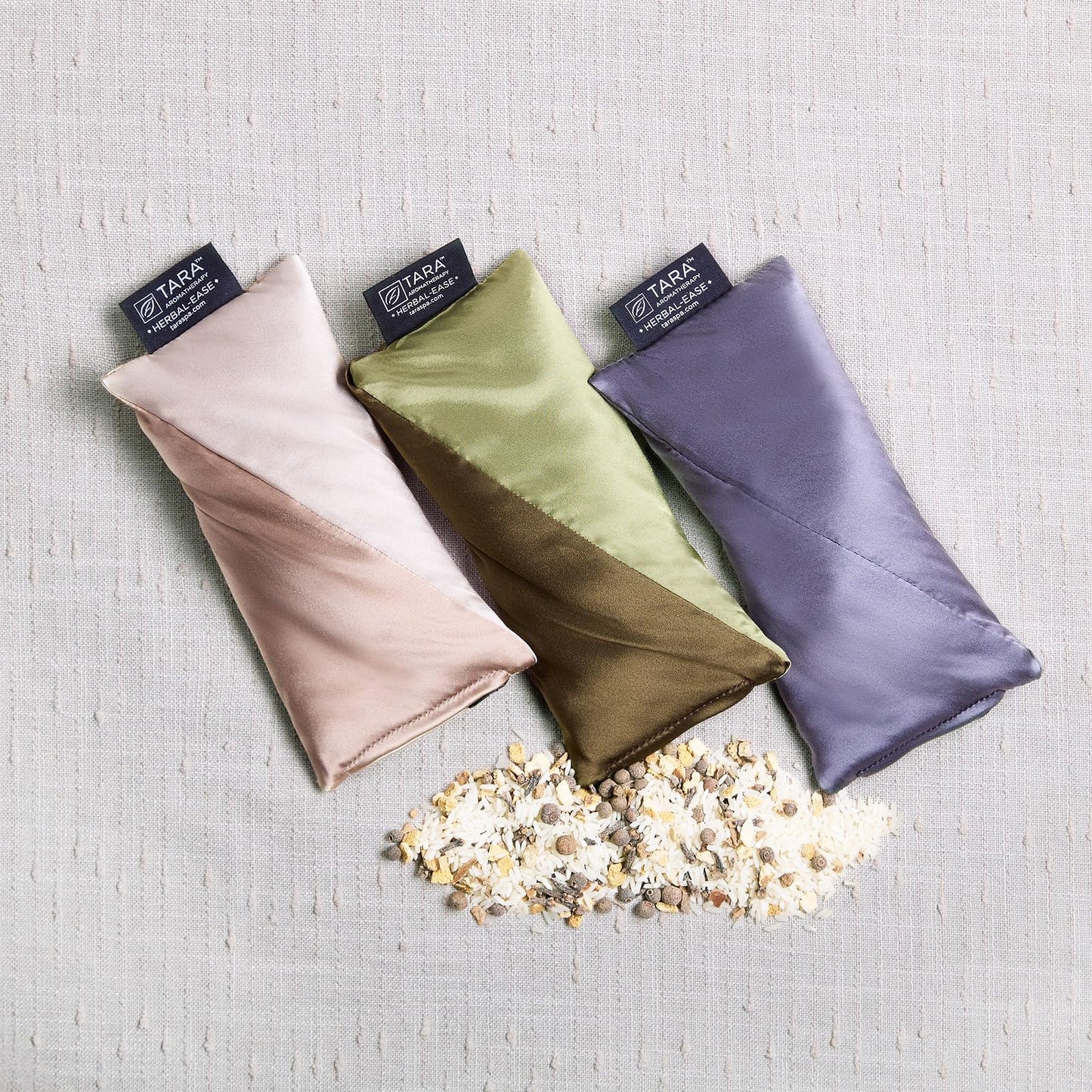 TARA Spa Therapy Herbal-Ease Aromatherapy Pillow Gift Bag Set, Neck + Silk Eye Pillow, Green Olive