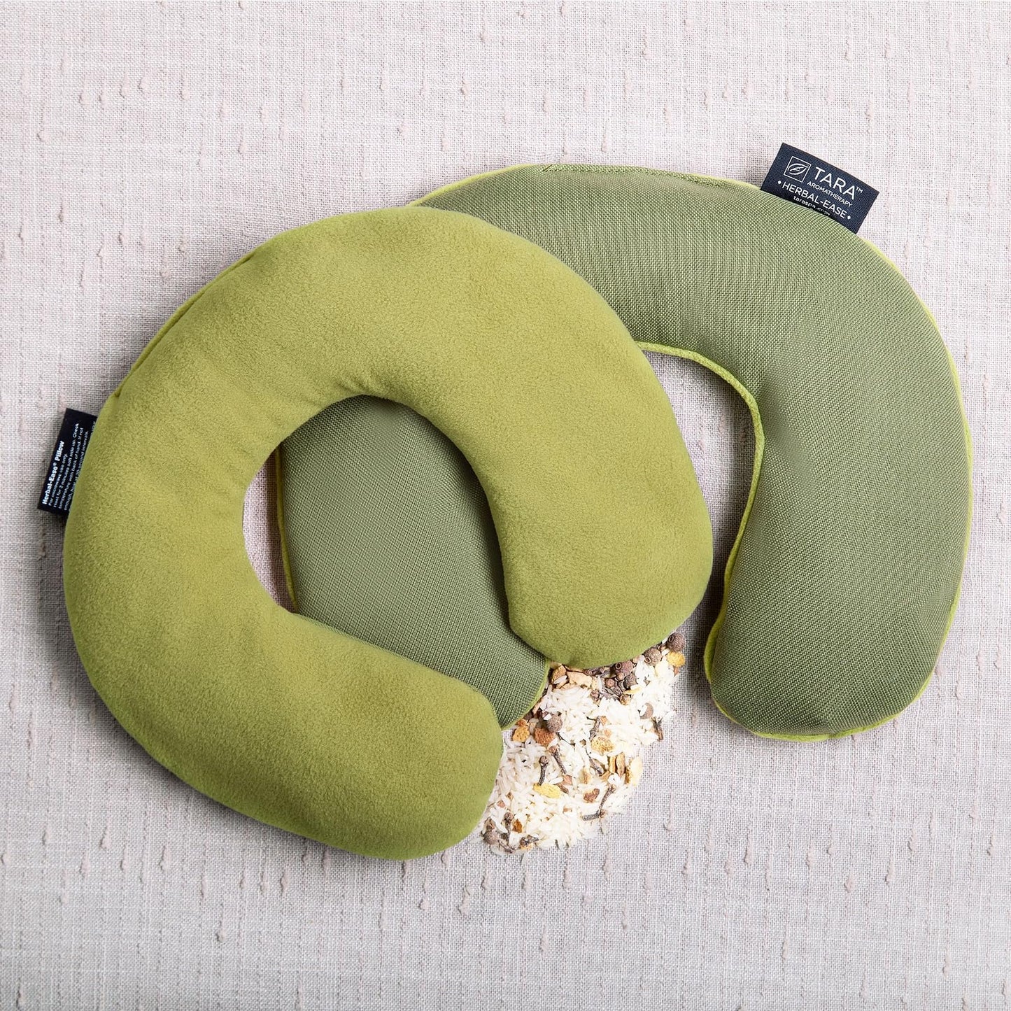 TARA Spa Therapy Herbal-Ease Aromatherapy Pillow Gift Bag Set, Neck + Silk Eye Pillow, Green Olive