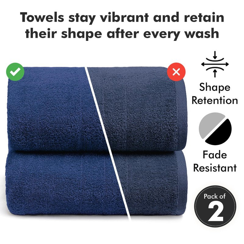 Novo Home Bath Sheets – Extra Large Bathroom Sheet Set – Pack of 2 Jumbo Towels Royal Blue (71x35in) – 100% Cotton Soft Quick Dry Large Bath Towels for Adults Hotel Spa Bathroom Use
