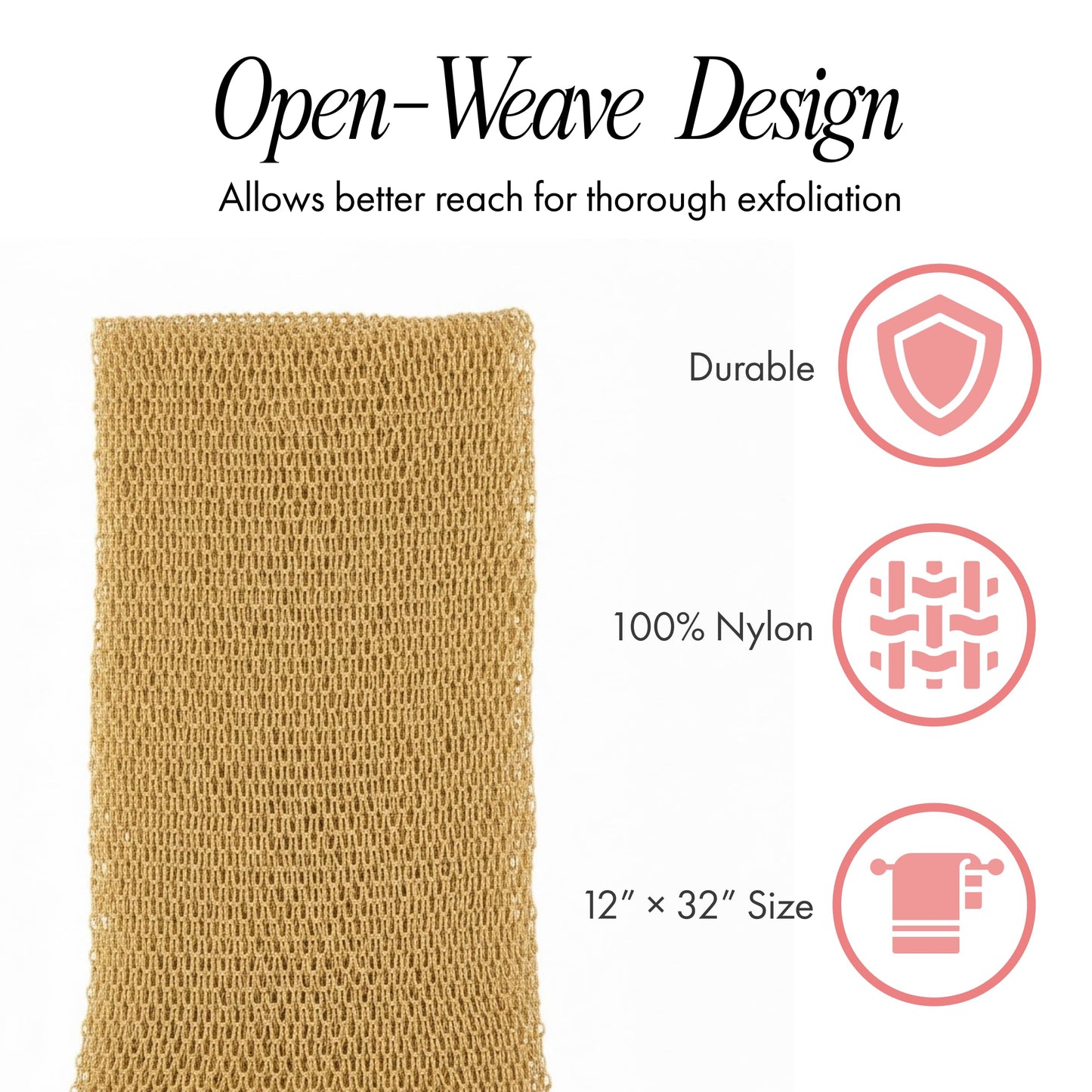 Spa Savvy African Net Sponge, 2 Pack Exfoliating Body Scrubber for Deep Cleansing and Smooth Skin, 12 x 32 Inch, Gold and Black