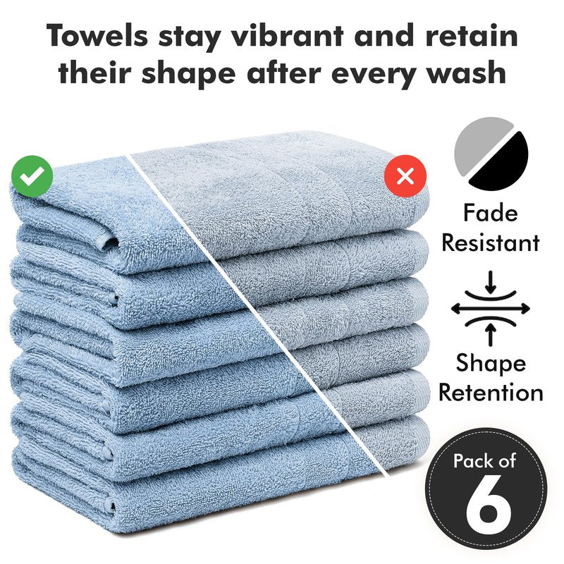 Novo Home 100% Cotton Hand Towels for Bathroom – Soft & Absorbent Towel Set– Pack of 6 Small Towel (34x20in) – Quick Dry Luxury Cotton Hand Towels – Sky Blue