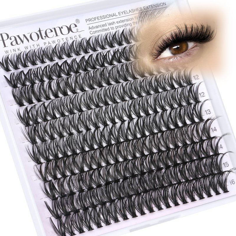 Pawotence Lash Clusters 200pcs Individual Lashes 40D Cluster Eyelash Extensions 9-16mm Eyelash Clusters Lash Extensions for Self Application (40D, 0.07D, 9-16mm)
