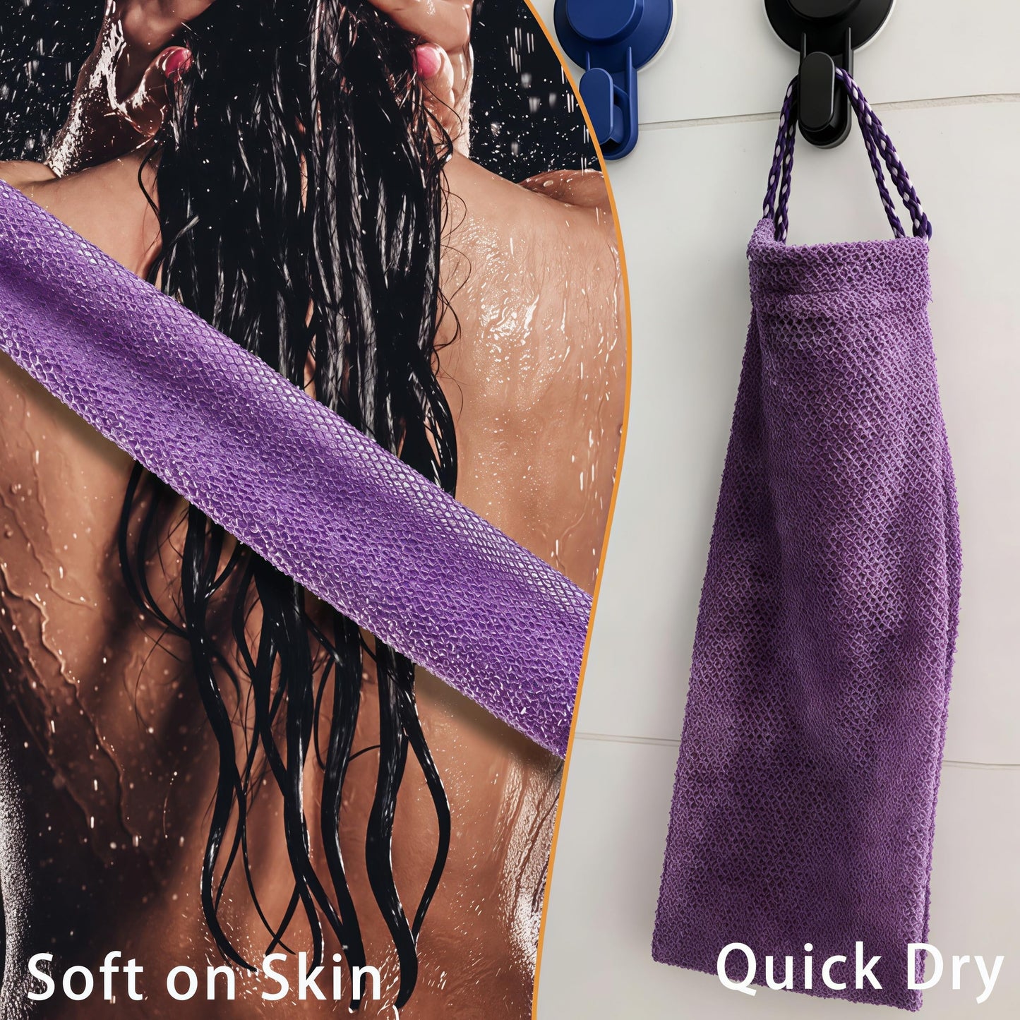 Votuyet 3 Pack African Net Sponge, Long Exfoliating Net Washcloth Bath Sponge, Wash Net Body Back Scrubber for Shower/Loofah Users