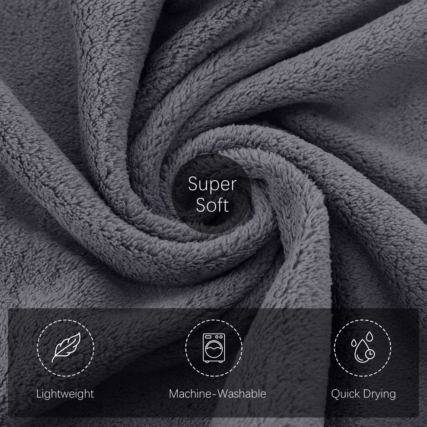 TENSTARS Silk Hemming Hand Towels for Bathroom - Quick Drying - Ultra Soft Microfiber Absorbent Towel for Bath Fitness, Gym, Shower, Hotel, and Spa - 16x28 Inch | Set of 6, Dark Grey