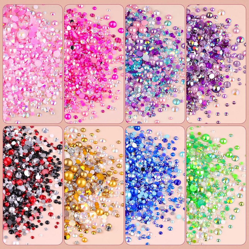 14000PCS Flatback Pearls and Blue Rhinestones for Bedazzling Kit, Dark Blue Mixed Size 3-10mm Resin Rhinestones Gems and Half Pearls for Crafting, Nail Art Crafts Decoration