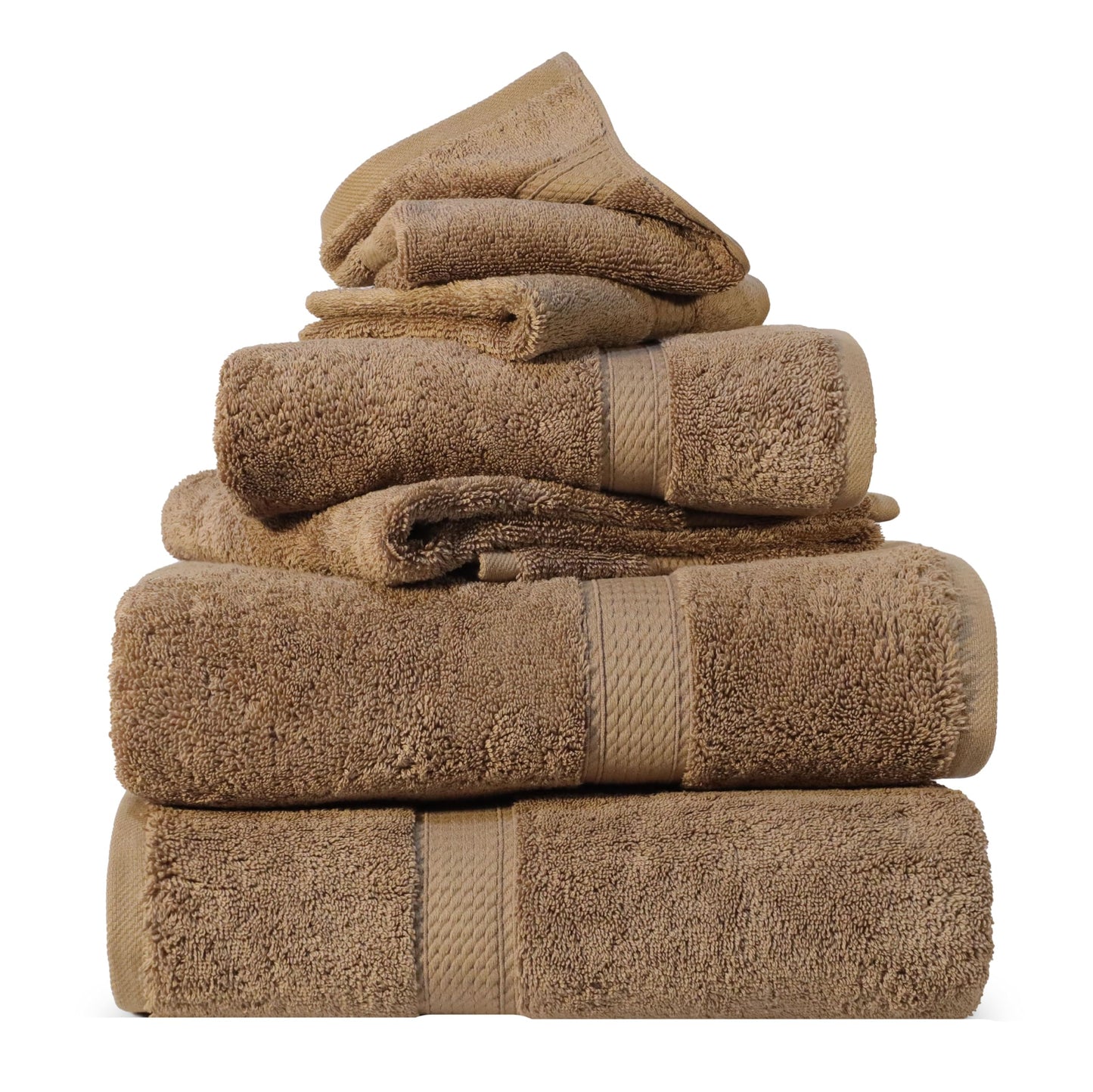 SUPERIOR Egyptian Cotton Pile 6 Piece Towel Set, Includes 2 Bath, 2 Hand, 2 Face Towels/Washcloths, Ultra Soft Luxury Towels, Thick Plush Essentials, Guest Bath, Spa, Hotel Bathroom, Latte