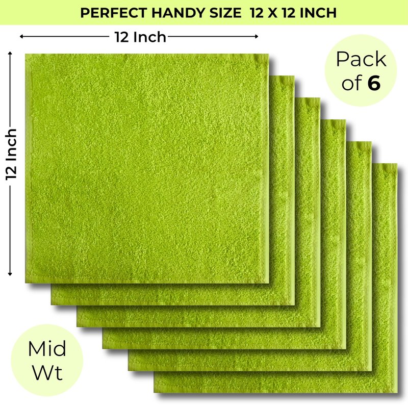 LIVINATI Lemon Lime 100% Cotton Wash Cloths for Showering Body and Face - 12"X12" 6 Pack Washcloths - Small Terry Towel Bath Rags for Adults and Kids Bathroom - Soft Absorbent