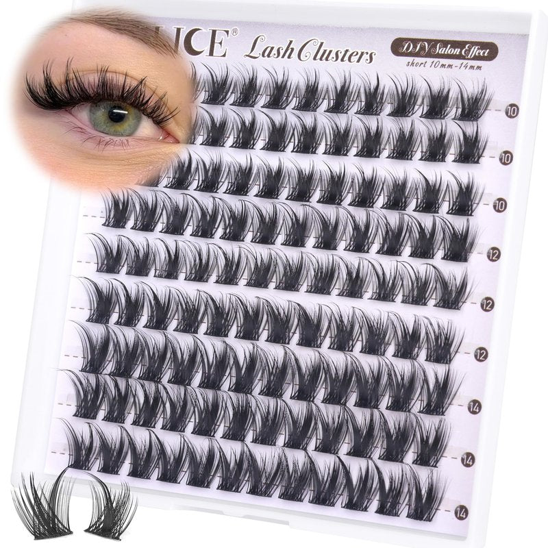 ALICE Lash Clusters Wispy Eyelash Clusters Short 10-14mm Cluster Eyelash Extensions Natural Volume Lash Extensions Thin Band DIY Individual Lashes