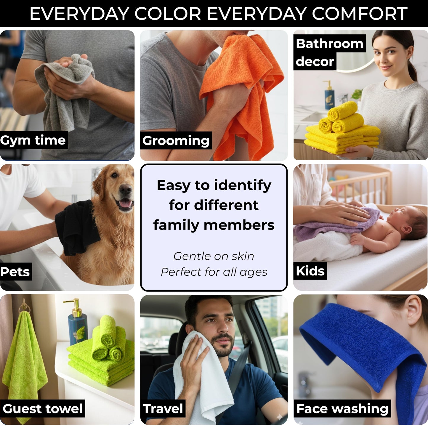LIVINATI 100% Cotton Wash Cloths for Showering Body and Face - 12"X12" Set of 12 Washcloths Variety Colors Pack - Small Terry Towel Bath Rags for Adults and Kids Bathroom - Soft Absorbent