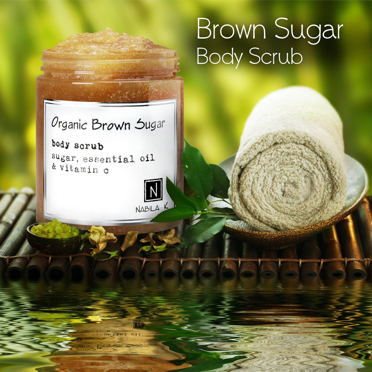 Nabila K Organic Brown Sugar Body Scrub for Women & Men | Sulfate-Free, Cruelty-Free, Natural Exfoliant with Vitamin C | Cane Sugar and Shea Butter | 3 oz