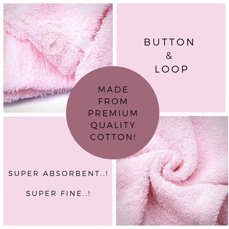 KEEPOZ Hair Towel Wrap Quick Dry 100% Cotton Super Absorbent Turban Head Wrap for Women with Button, Non Microfiber Anti Frizz Hair Products, Hair Cap for Curly, Long & Thick Hair (Pink, 1 Pc)