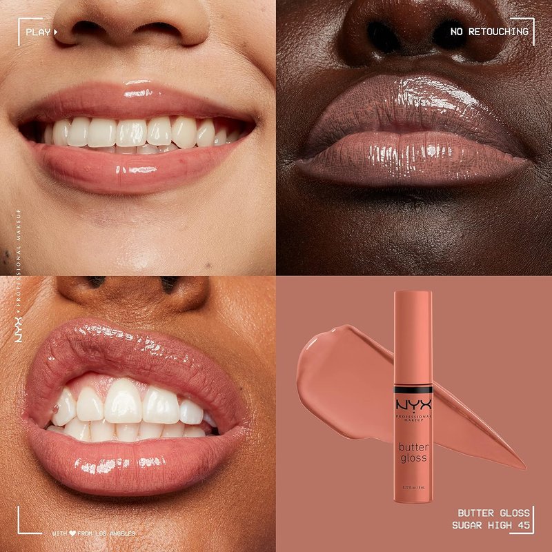 NYX PROFESSIONAL MAKEUP Butter Gloss - Non-Sticky Lip Gloss in Brown Sugar | Sugar High (Peachy Light Nude)