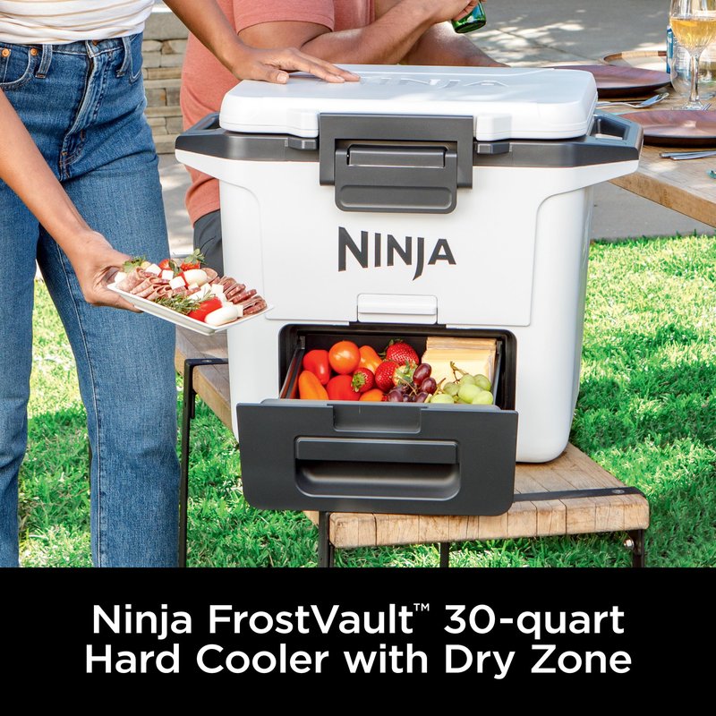 Ninja FrostVault 30qt Hard Cooler with Dry Zone | Integrated Fridge-Temp Dry Storage Drawer | Premium Heavy-Duty Insulated Cooler | Keeps Ice Cold for Days | Strawberry Rhubarb | FB131BP