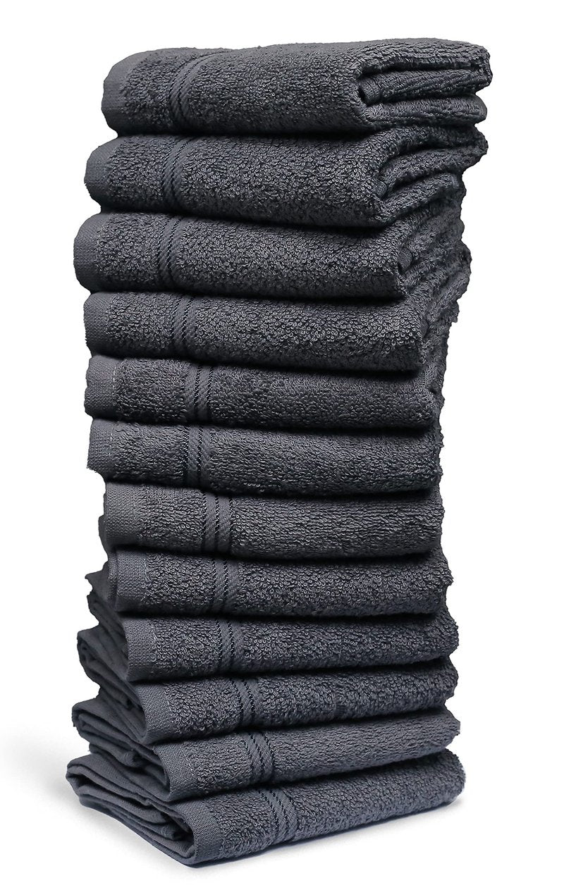 Living Fashions Washcloths – Set of 12 – Size 12” x 12” – Thick Loop Pile Washcloth – Absorbent and Soft 100% Ring-Spun Cotton Wash Cloth – Lint Free Face Towel–Wash Cloths Perfect for Bathroom (Grey)