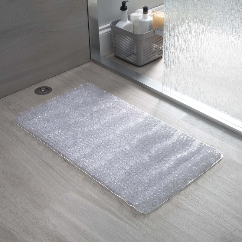 Bath Bliss PVC Bath Mat | Dimensions: 27.9"x 15.7" | Textured Grass Design | Non-Slip | Self Draining | Bathtub Accessories | Clear