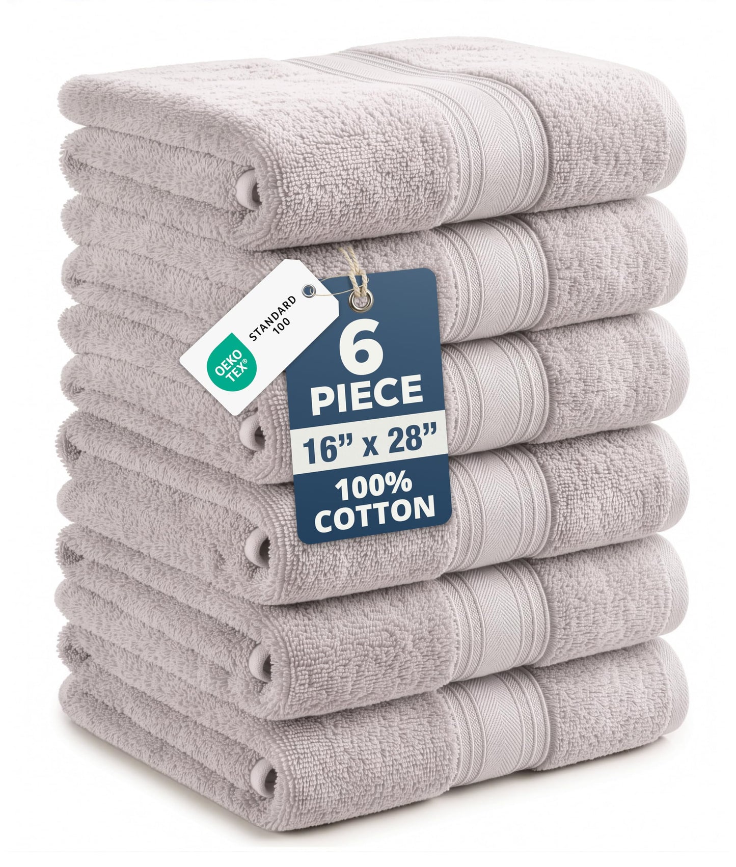 LANE LINEN Bath Hand Towels - Pack of 6 (16" x 28"), 100% Cotton - Soft, Quick Dry & Highly Absorbent, Hand and Face Towels - Bathroom Hand Towel Set, Great for Gym, Salon, Spa & Family Use - Platinum