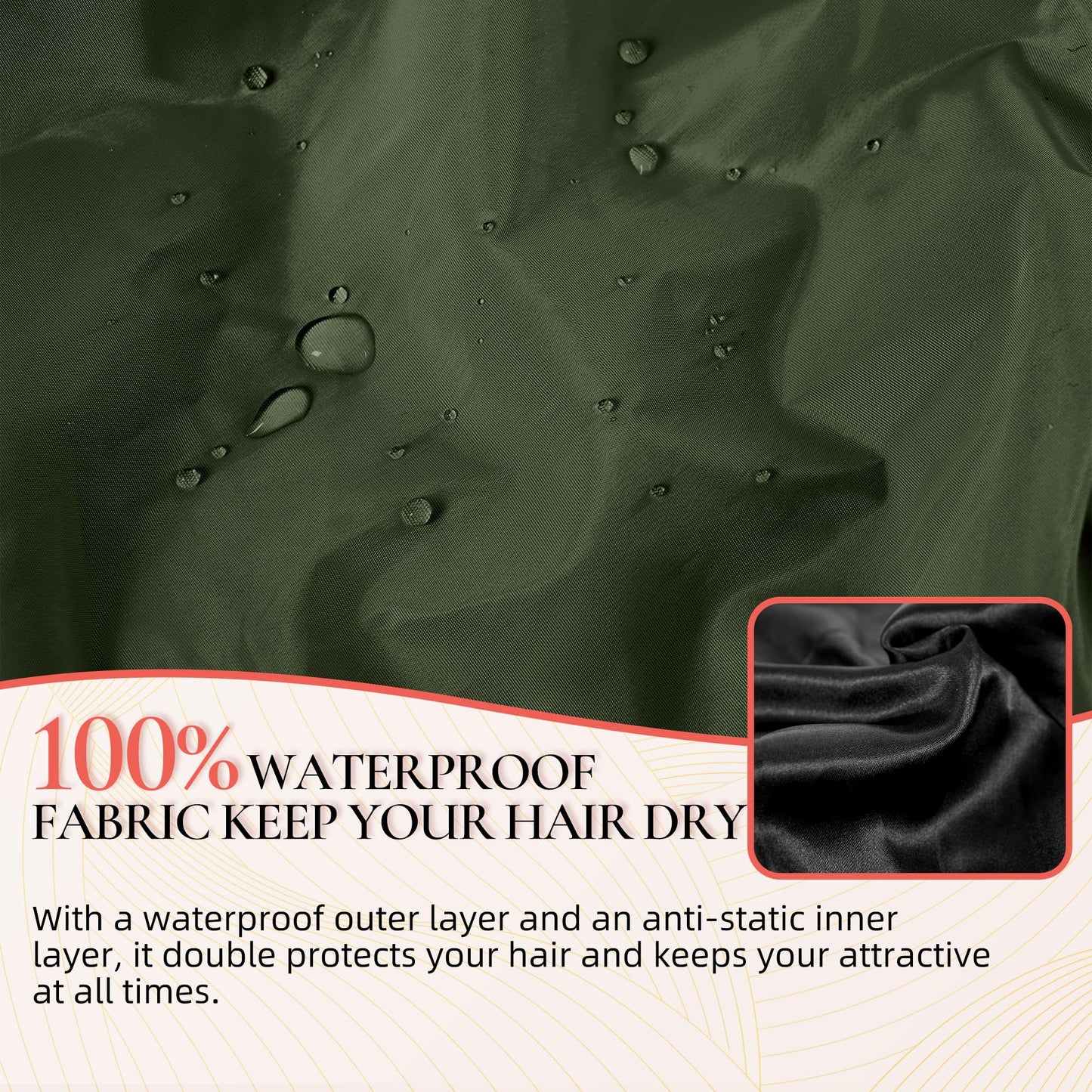 Extra Large Shower Cap for Women, Reusable Waterproof Shower Bonnet with Satin Lining, Double Layer Washable Bath Hair Cap for Braids, Locs, Long Thick Curly Hair, Natural Hair(Big Green)