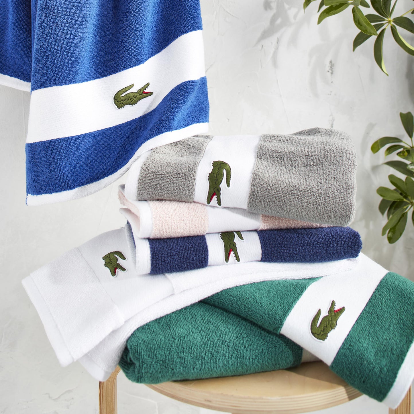 Lacoste Sport Stripe 6-Piece Luxury Cotton Towel Set – Made with 100% Soft Supima Cotton, Absorbent & Quick-Drying, Includes 2 Bath Towels, 2 Hand Towels, 2 Washcloths, Yellow