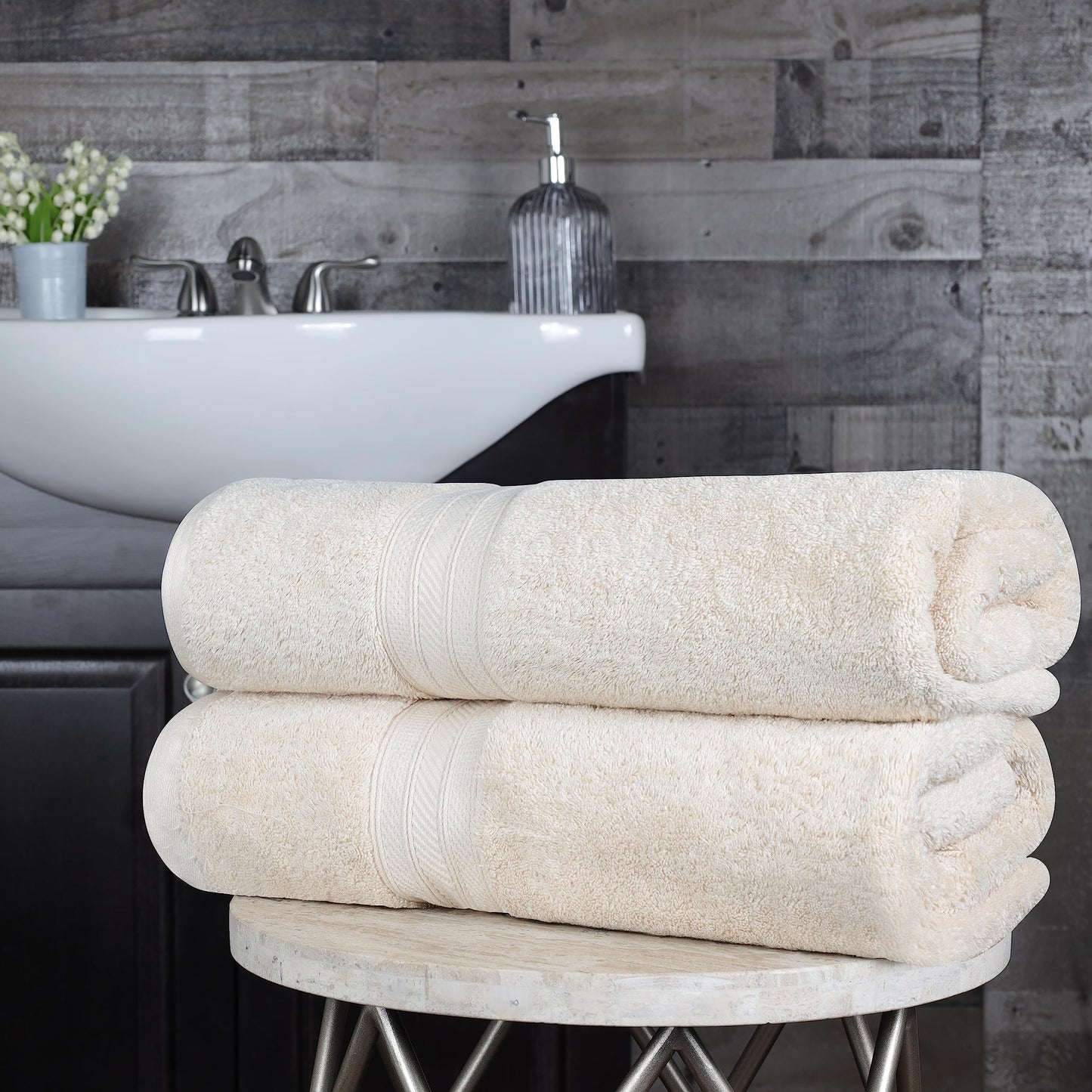 Superior Long Staple 100% Combed Cotton 700GSM 2-Piece Solid Bath Sheet Set for Bathroom, Shower, Kitchen-Super Soft, Plush, Highly Absorbent, Assorted 2-Piece Bath Seets, Almond
