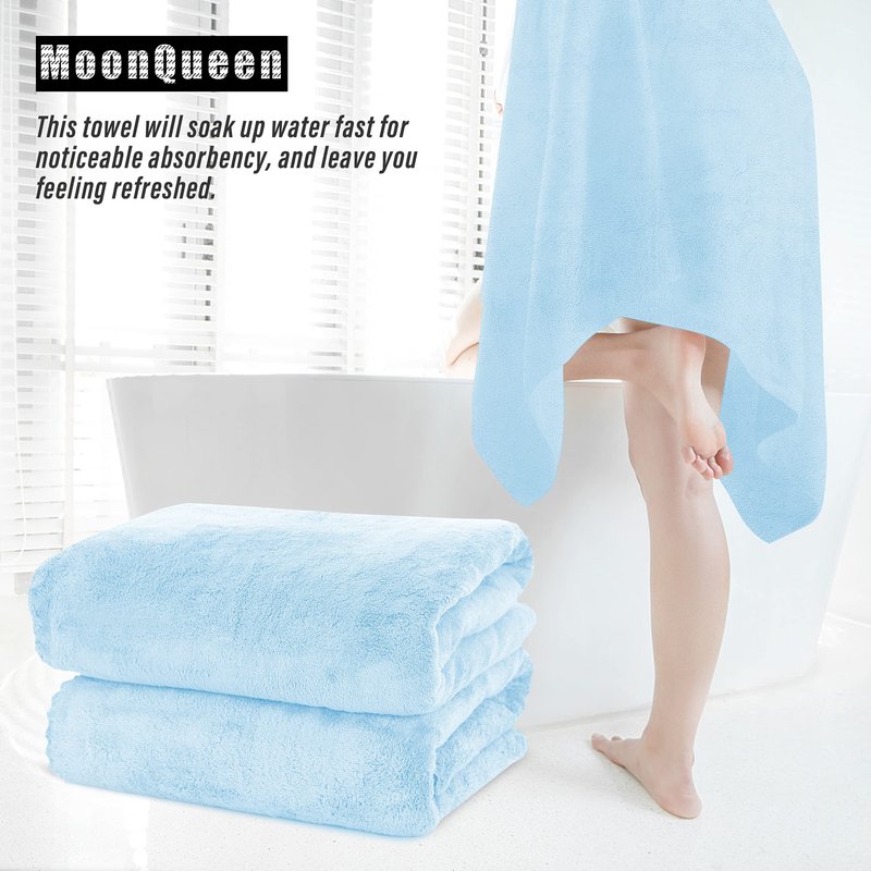 MOONQUEEN 2 Pack Premium Bath Towel Set - Quick Drying - Microfiber Coral Velvet Highly Absorbent Towels - Multipurpose Use as Bath Fitness, Bathroom, Shower, Sports, Yoga Towel (Aquamarine)