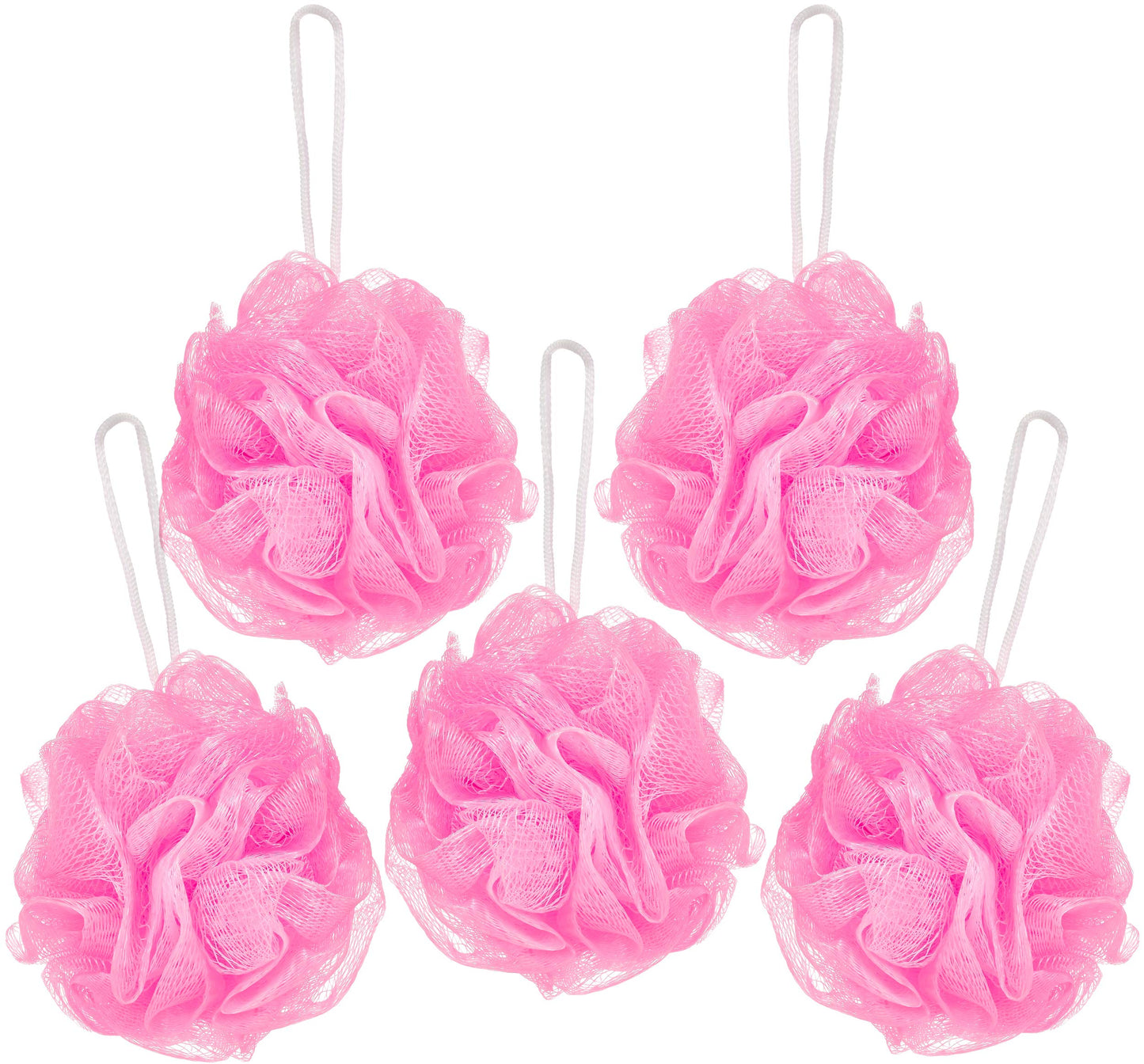 BRUBAKER Cosmetics - Premium Bath & Shower Sponge - Exfoliating Body Pouf - with String for Hanging - 5 Pack - Light Pink