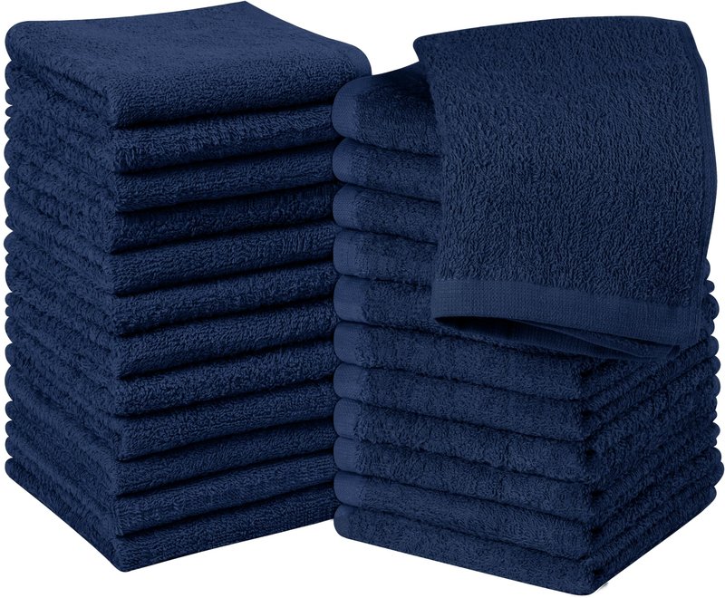 Utopia Towels 24 Pack Cotton Washcloths Set, 100% Ring Spun Cotton, Premium Quality Flannel Face Cloths, Highly Absorbent and Soft Feel Fingertip Towels, Navy