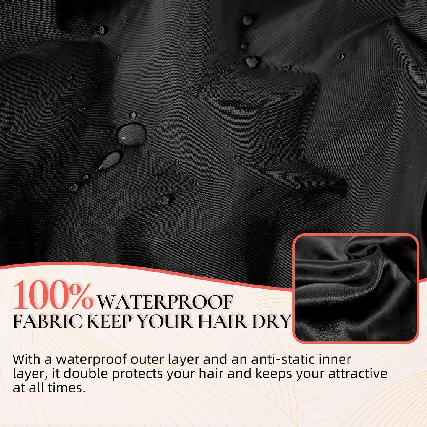 Extra Large Shower Cap for Women, Reusable Waterproof Shower Bonnet with Satin Lining, Double Layer Washable Bath Hair Cap for Braids, Locs, Long Thick Curly Hair, Natural Hair(Big Black)