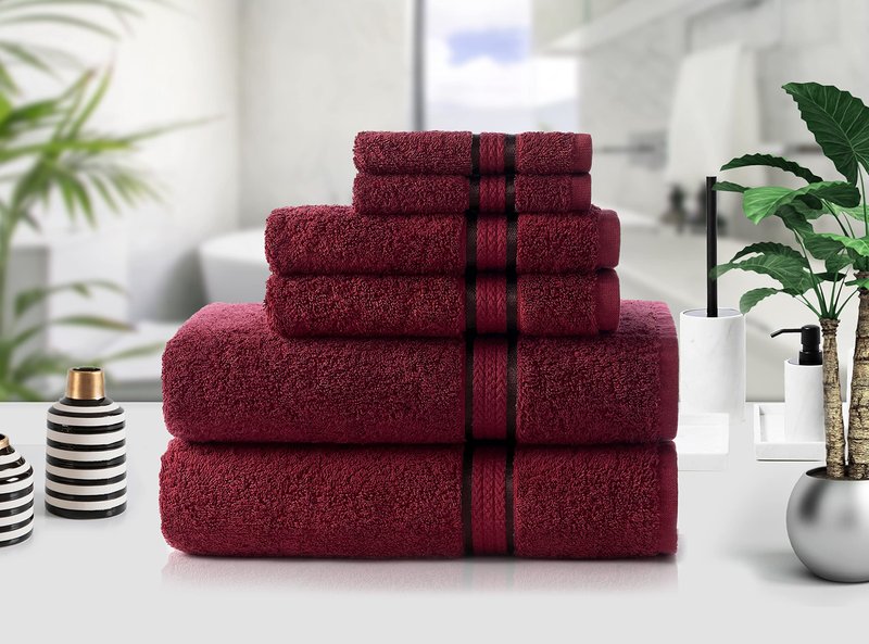COTTON CRAFT Ultra Soft 6 Piece Towel Set - 2 Large Bath Towels, 2 Hand Towels, 2 Washcloths - Absorbent 580 GSM Quick Dry Everyday Luxury Hotel Bathroom Spa Gym Shower Pool - 100% Cotton - Burgundy