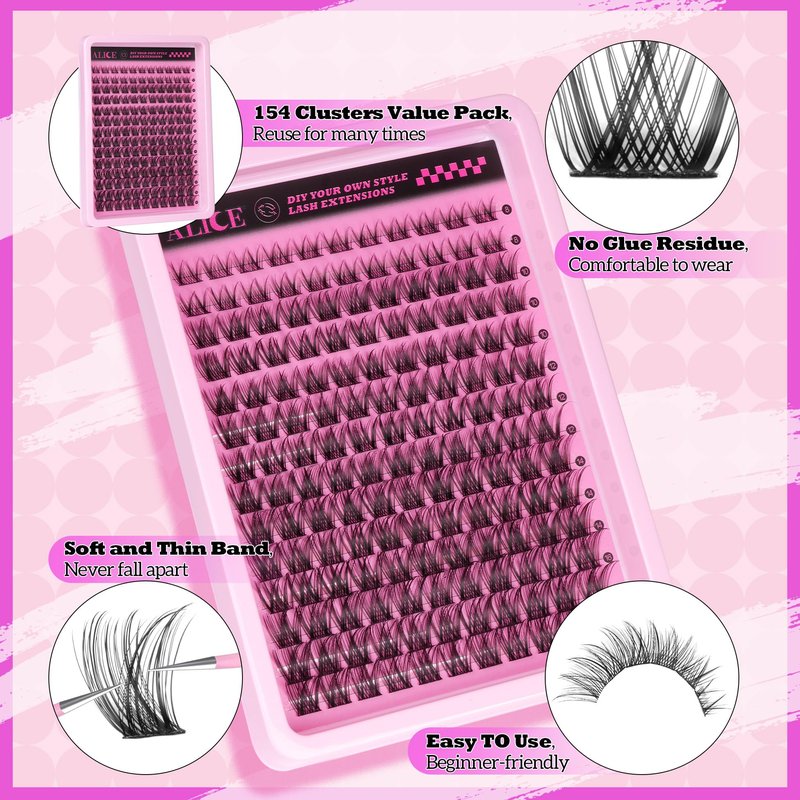 ALICE Lash Clusters Eyelash Clusters - Wispy Volume Eyelash Extensions with Spikes - 228pcs 10-18mm 100D Waterproof Individual Lashes for Dramatic Look and Customizable Styles