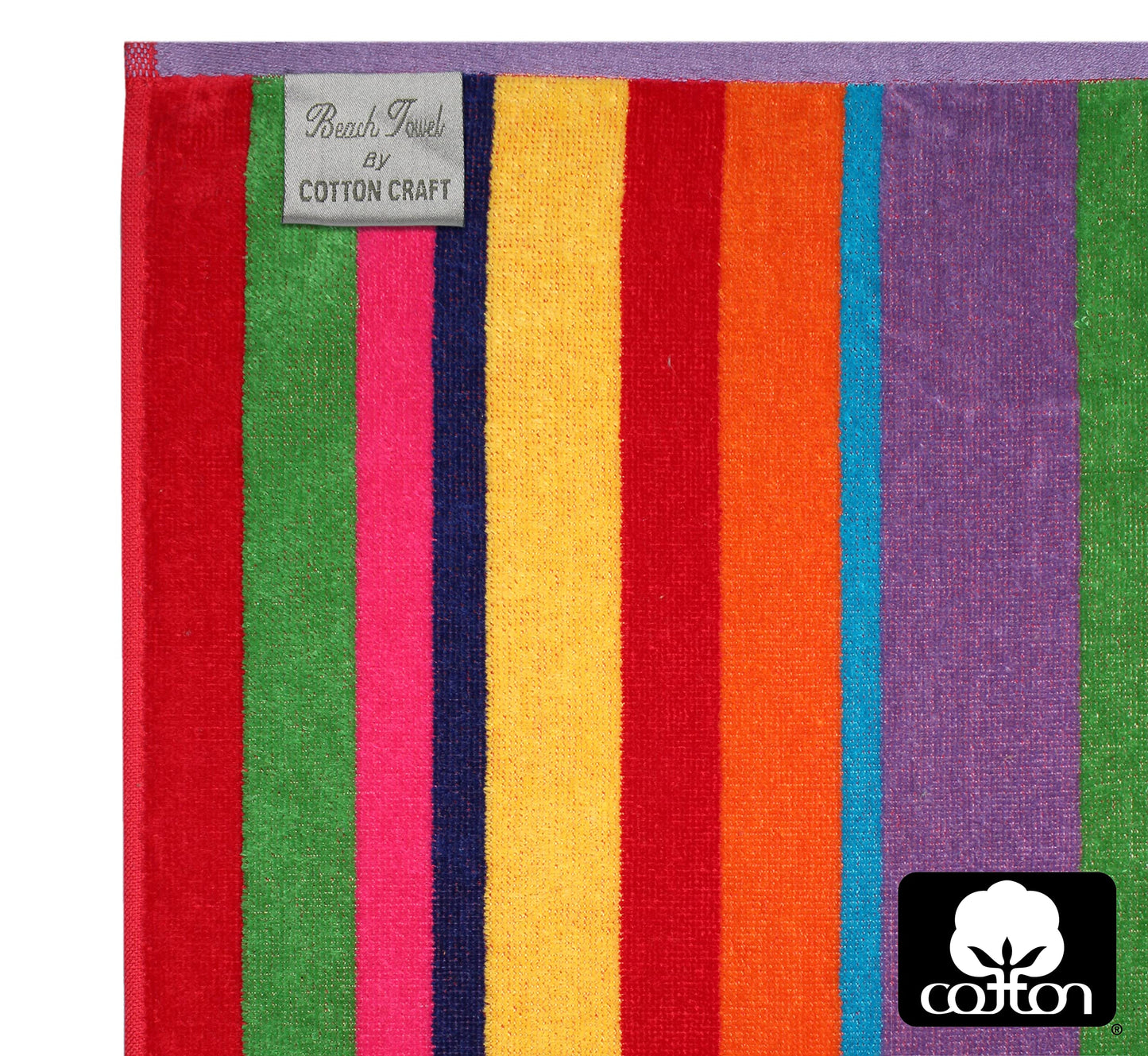 COTTON CRAFT Summer of Siam Extra Wide Beach Towel for Two - 58x68 - Pure Cotton - Double Woven Jacquard Thick Plush Super Soft Luxurious Velour Pile - Pool Picnic Bath - 450 GSM - Multi Color Stripe