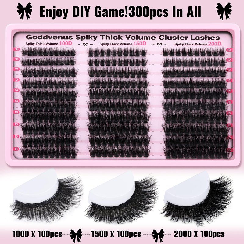 Goddvenus Fluffy Lash Clusters 100-150-200D Volume Eyelash Clusters 10-16mm Wispy Individual Lashes D Curl Cluster Eyelash Extensions 300pcs DIY Lash Extensions(D Curl 300pcs)