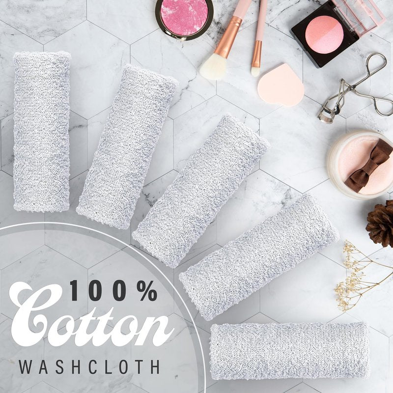 DecorRack 20 Pack 100% Cotton Wash Cloth, Luxurious Soft, 12 x 12 inch Ultra Absorbent, Machine Washable Premium Quality Washcloths, White (20 Pack)