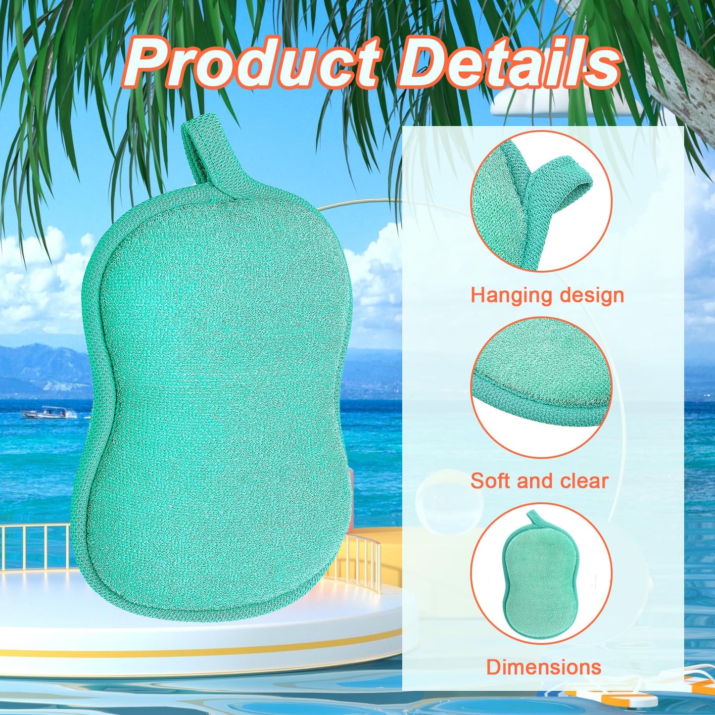 MBAIYO Baby Bath Sponge, 2 Pcs Gourd Shower Cotton Sponge for Softly Bathing Double-Sided Absorbent Loofah Green Orange Reuseable Soft Plantfiber Sponges Hanging Hole Exfoliating Body Women Men