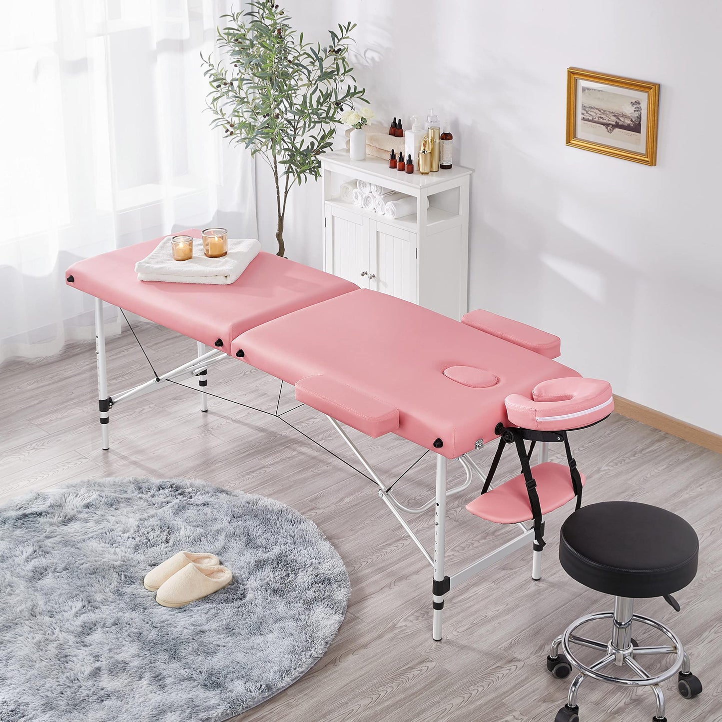 Yaheetech Massage Tables Portable Spa Bed Aluminum Facial Tattoo Bed Lash Bed for Eyelash Extensions Pink