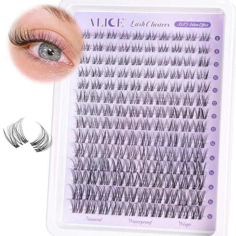 Natural D Curl Eyelash Extensions - Wispy Lash Clusters with Invisible Band | Waterproof 8-16mm DIY Individual Lashes