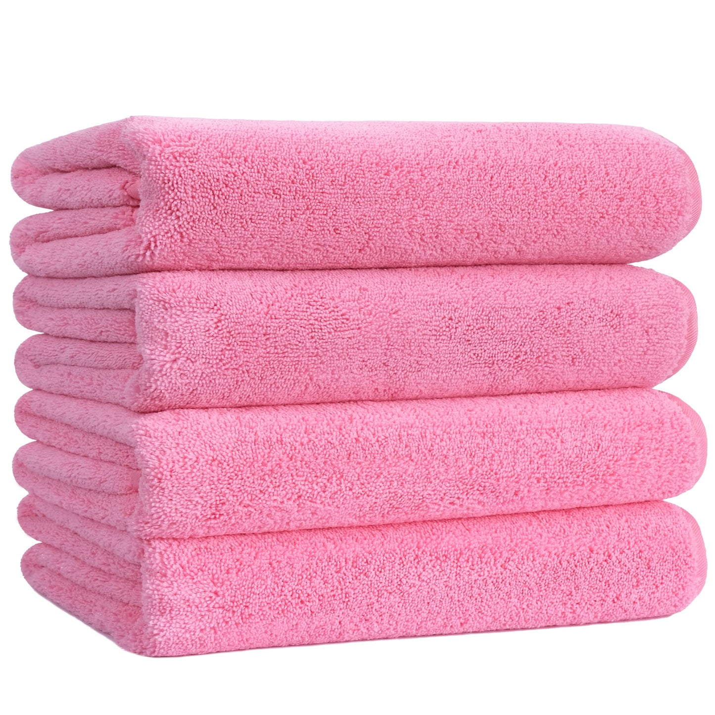 POLYTE Microfiber Quick Dry Lint Free Bath Towel, 57 x 30 in, Pack of 4 (Pink)