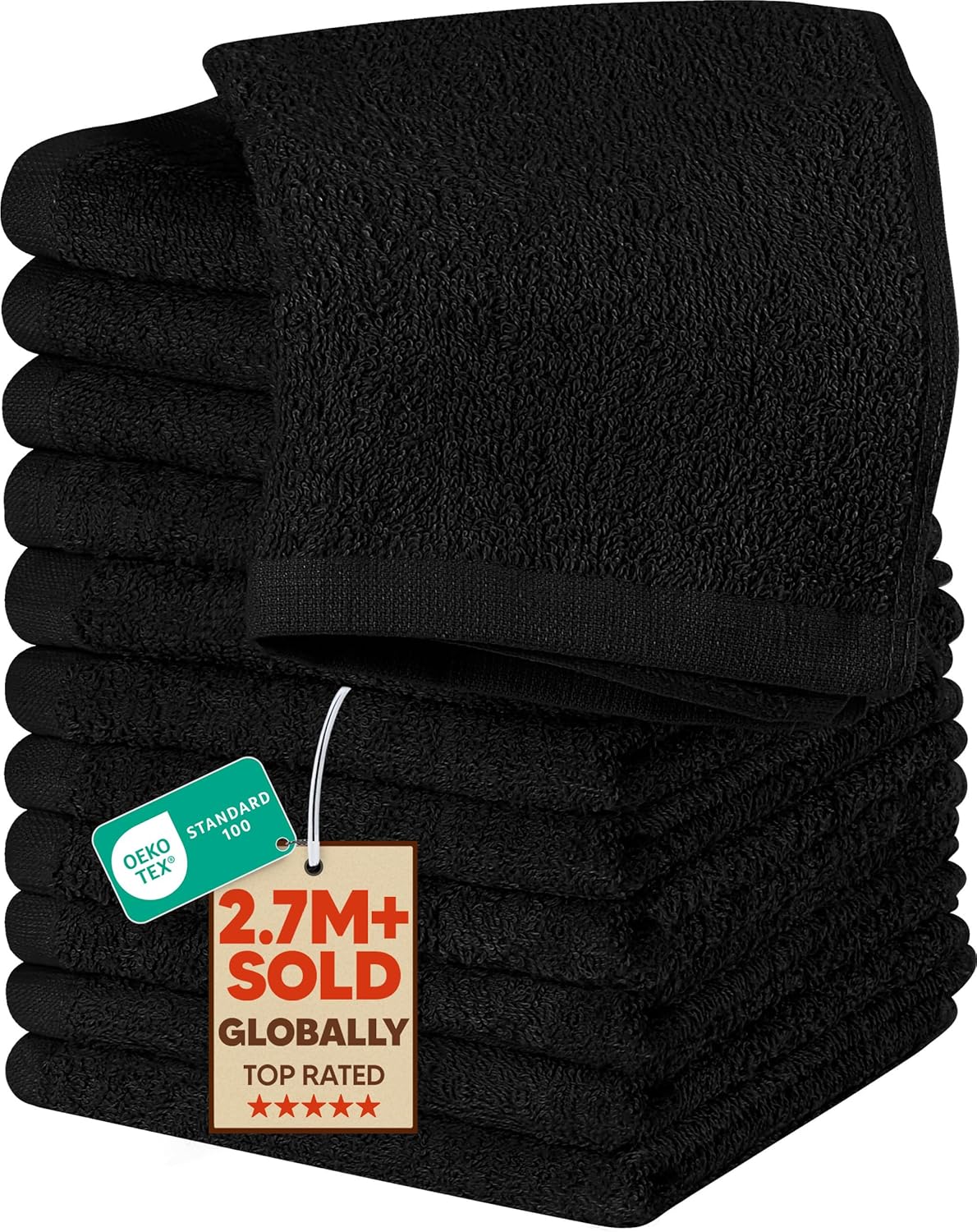 Utopia Towels | 12 Pack Cotton Washcloths Set - Premium Flannel, Highly Absorbent, Soft Fingertip Towels in Black