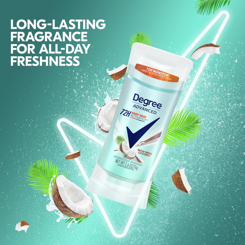 Degree Antiperspirant Deodorant 72-Hour Sweat & Odor Protection Fresh Coconut Deodorant for Women with MotionSense Technology 2.6 oz, Pack of 4