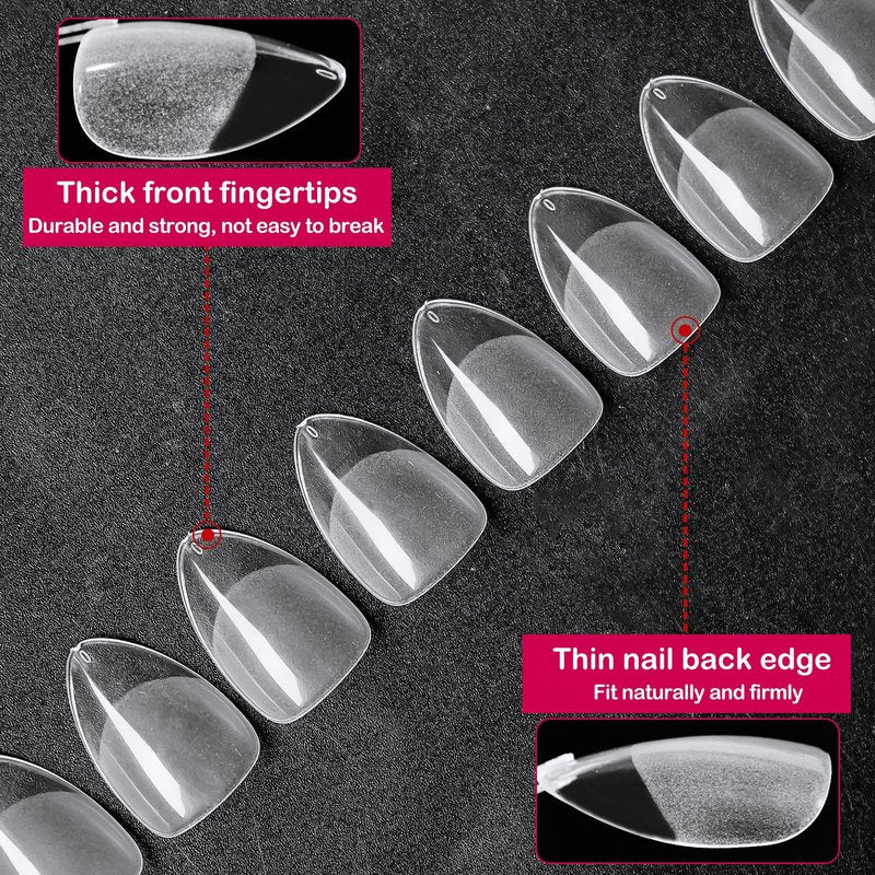 510pc Short Almond Nail Tips, Soft Gel Nail Tip Almond Fake Nails Artificial Fingernail, 15 Sizes Full Cover Clear Press on Nail Short Acrylic Nails Tips for Nail Extension, Press Nails Making