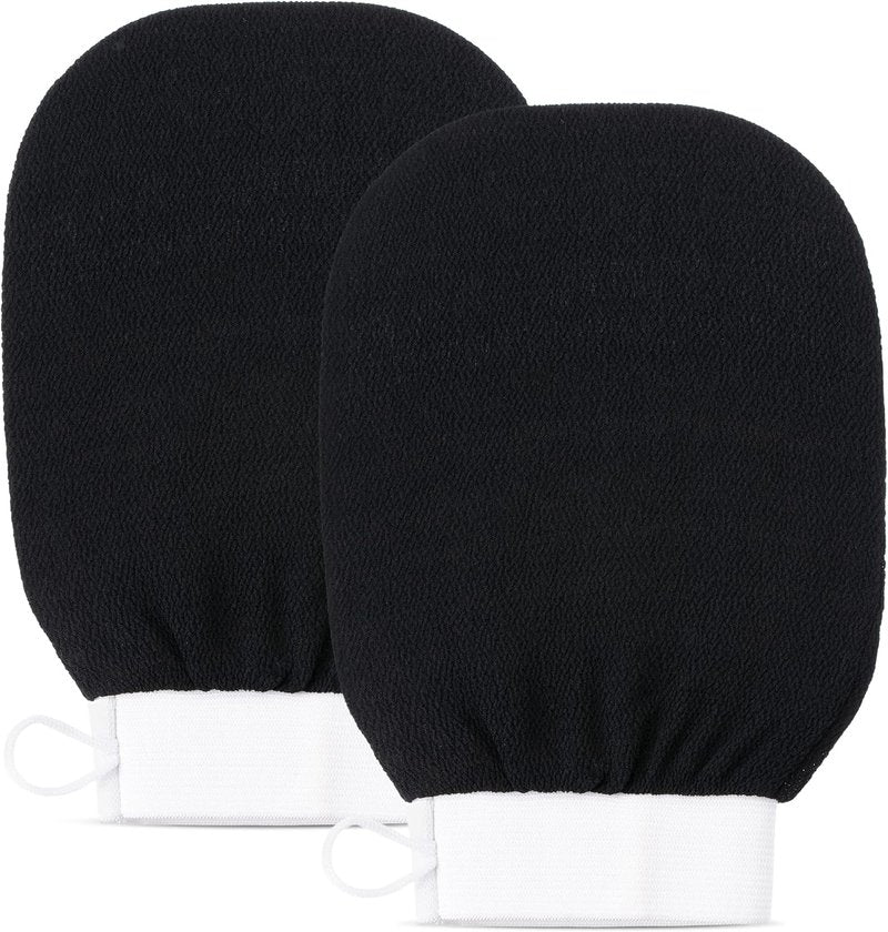 Exfoliating Body Scrub for Bath and Shower Use - Face Scrubber and Body Exfoliator Mitt, Dead Skin Remover - Exfoliating Glove Shower Scrub for Men and Women - Pair Black