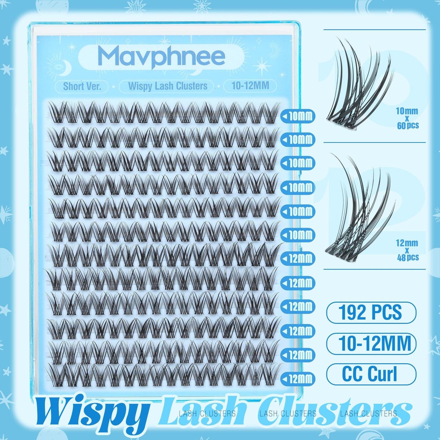 Wispy Lash Clusters 10-12MM Eyelash Clusters Short Individual Lashes Natural Cluster Eyelashes Extensions for Daily Wear DIY Lash Extensions at Home (192Pcs, Clear Band, C Curl, 0.07D, Reusable)